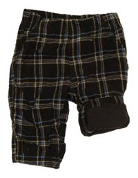 Kávovo-barevné kostkované podšité manšestrové kalhoty