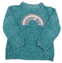 Tyrkysový žinylkový svetr s duhou Kiki&Koko 