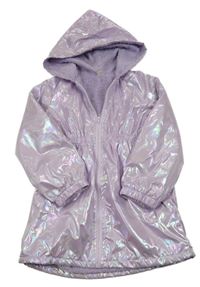 Fialový lesklý šusťákový zateplený kabát s kapucí 