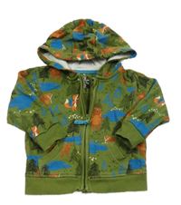 Zelená propínací mikina se zvířátky a kapucí Mothercare
