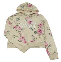 Béžová melírovaná crop mikina s květy a kapucí H&M