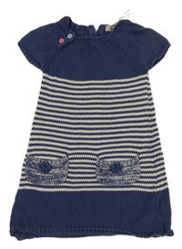 Tmavomodro-bílé pruhované pletené šaty s kapsami Next 