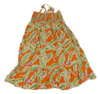 Světlezeleno-oranžové plátěné žabičkové šaty H&M