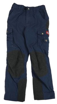 Tmavomodro-černé plátěno/šusťákové cargo outdoorové kalhoty Trollkids