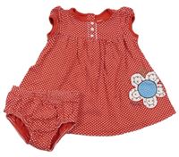2set - Červené puntíkované šaty s kytičkou + kalhotky Carter's