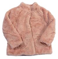 Růžový chlupatý zateplený kabát Tu