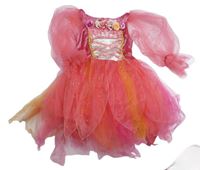 Kostým - Růžovo-smetanovo-oranžové sametovo/tylové šaty s kytičkami Fairy Dust
