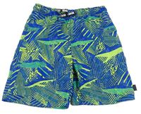 Safírovo-žluto-zelené vzorované plážové kraťasy se žraloky MAUI&SONS