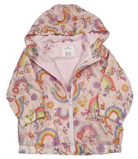 Světlerůžová šusťáková podzimní bunda s jednorožci a duhami a kapucí Matalan