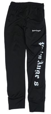 Černé sportovní crop tepláky s nápisem 