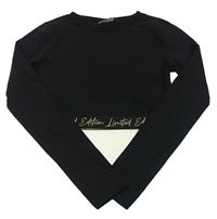 Černé crop triko se zlatými nápisy Matalan