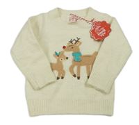 Nové - smetanový svetr se soby zn. FESTIVE FUN