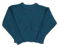 Petrolejový žebrovaný chlupatý crop svetr PRIMARK