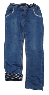 Modré teplákové rifle s úpletovým pasem se srdíčky Topolino