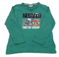 Tmavozelené triko s traktorem a překlápěcími flitry SALT&PEPPER