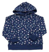 Tmavomodrá mikina s kytičkami a kapucí PRIMARK