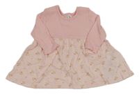 Světlerůžové šaty s kytičkami a žebrováním Ergee