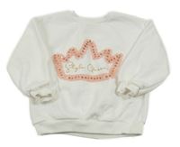 Bílá oversize mikina s korunkou s flitry a zlatým nápisem Matalan