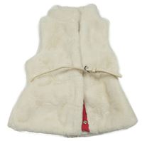 Smetanová kožešinová podšitá vesta s páskem
