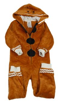 Kostým - Medovo-bílá plyšová kombinéza s kapucí - perníček L&D