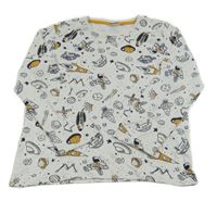 Bílé pyžamové triko s raketami a planetami Kids