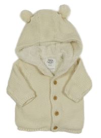 Smetanový propínací zateplený svetr s kapucí s bambulemi F&F