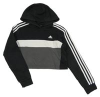 Černo-bílo-tmavošedá crop mikina s kapucí Adidas