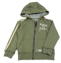 Khaki propínací mikina s nápisy a pruhy a kapucí GARCIA