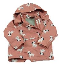 Starorůžová šusťáková jarní parka s dalmatinky a odepínací kapucí Tchibo