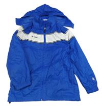 Safírovo-bílá šusťáková sportovní bunda s ukrývací kapucí JAKO