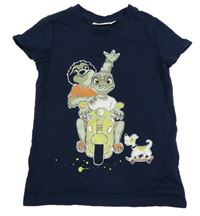 Tmavomodré tričko se zvířátky a motorkou Kids