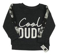 Nové - čenošedá melírovaná mikina s nápisy a army pruhem St. Bernard