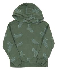 Khaki mikina s dinosaury a kapsou a kapucí H&M