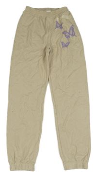 Světlebéžové melírované tepláky s motýlky H&M