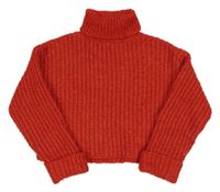 Červený melírovaný žebrovaný crop rolák ZARA