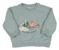 Mentolová oversize mikina s autem a lesem H&M