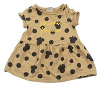 Béžové puntíkované šaty s Minnie a nápisy zn. Disney