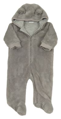 Šedá chlupatá podšitá kombinéza s kapucí s oušky zn. F&F