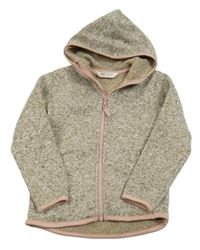 Hnědo-bílá melírovaná pletená propínací mikina s kapucí H&M