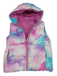 Růžovo-modro-fialová batikovaná šusťáková zateplená vesta s kapucí Dunnes