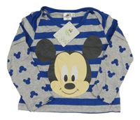 Nové - Šedo-modré pruhované triko s Mickeym Disney