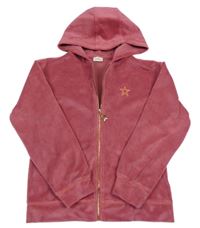 Vínová plyšová propínací mikina s hvězdou a kapucí F&F