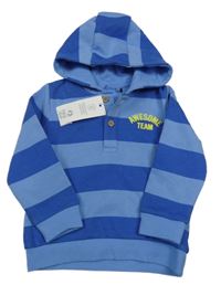 Nové - Modrá pruhovaná mikina s nápisem a kapucí F&F