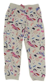 Světlešedé melírované tepláky s jednorožci a duhami Nutmeg