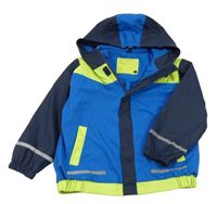 Modro-limetkovo-tmavomodrá nepromokavá jarní bunda s kapucí X-Mail