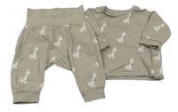 2set - Hnědá propínací mikina s žirafami + tepláky H&M