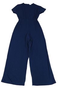 Tmavomodrý žebrovaný úpletový culottes overal Zara