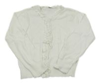 Smetanový propínací svetr s volánky