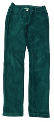 Tmavozelené žebrované sametové tregíny Benetton