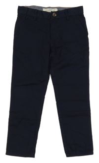 Tmavomodré plátěné slim fit kalhoty H&M
